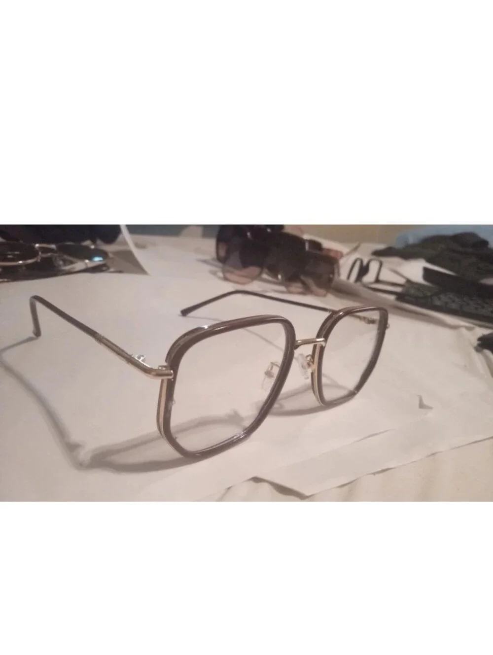 Classic Women's Geometric Metal Frame Glasses in Gold Non prescription